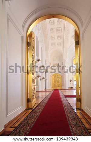 Moscow-Feb 22: An Interior View Of The Grand Kremlin Palace Is Shown On Feb 22, 2013 In Moscow. Built In 1849, The Palace Is The Official Residence Of The President Of Russia. The Georgievsky Hall