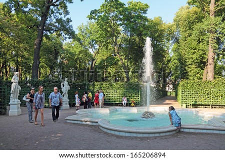 ST.-PETERSBURG - JUL 06: Summer garden - park is a monument of landscape art, built by the command of Tsar Peter I in 1704 on Jul 06, 2013 in St.-Petersburg, Russia.
