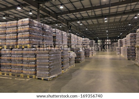 MOSCOW, RUSSIA, OCHAKOVO BREWERY - JUN 13, 2013: The biggest Russian company beer and beverage industry. Warehouse of finished products company