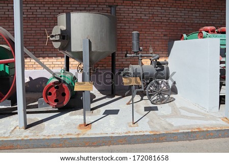 MOSCOW, RUSSIA, OCHAKOVO BREWERY-JUN 13, 2013: The exposition of retro-equipment for brewing. Old vessel to soak barley and mobile cooling system beer cellar
