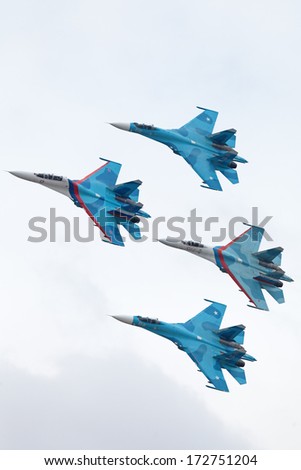 ZHUKOVSKY, RUSSIA - AUG 30, 2013: aerobatic teams 