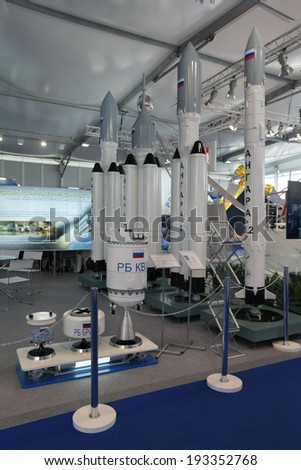 ZHUKOVSKY, RUSSIA - AUG 29, 2013: Russian Federal Space Agency Roscosmos. The family of launch vehicles modular type 