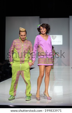 MOSCOW, RUSSIA - APR 1, 2014: Moscow Fashion Week. Vocalist Russian pop group \