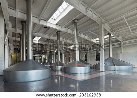 MOSCOW, RUSSIA, OCHAKOVO BREWERY - JUN 13, 2013: The biggest Russian company beer and beverage industry. The interior of the brewery, mash vats