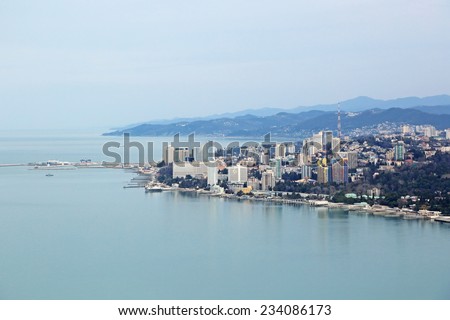 Russia, Krasnodar krai, Sochi cityscape, the view from the height of the Central part of the city and sea trade port