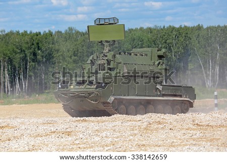 MILITARY GROUND ALABINO, RUSSIA - JUN 18, 2015: The independent combat module at the anti-aircraft missile complex Tor (SA-15 Gauntlet) at the International military-technical forum ARMY-2015