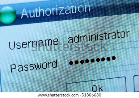 Window of input of a login and the password