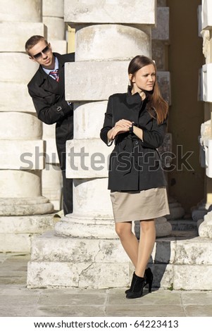 The girl expects a meeting, and the guy watches it having hidden for a column