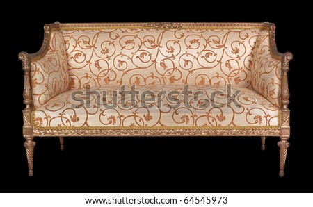 Brown old sofa isolated on a black background