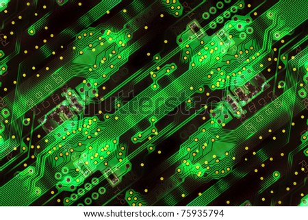 Abstract green technical background in the form of the printed-circuit board