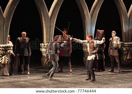 stock photo : MOSCOW, RUSSIA - MAY 30: "Hamlet" by William Shakespeare performed by actors of the Central Academic Theatre of Russian Army on May 30, 2010 at Central Academic Theatre of Russian Army in Moscow. stock photo : MOSCOW, RUSSIA - MAY 30: "Hamlet" by William Shakespeare performed by actors of the Central Academic Theatre of Russian Army on May 30, 2010 at Central Academic Theatre of Russian Army in Moscow.