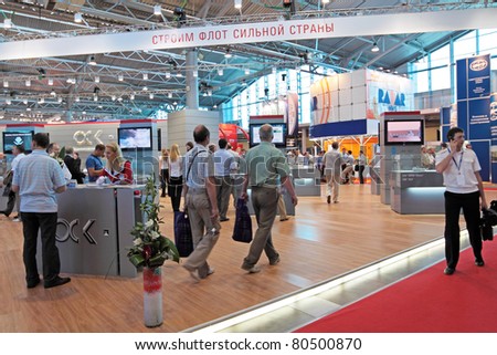 SAINT-PETERSBURG - JUN 30: Exhibition hall at the 5th international maritime defence show on June 30, 2011 at Lenexpo exhibition complex in Saint-Petersburg, Russia.