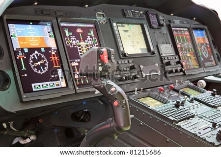Interior of the modern helicopter and handle control