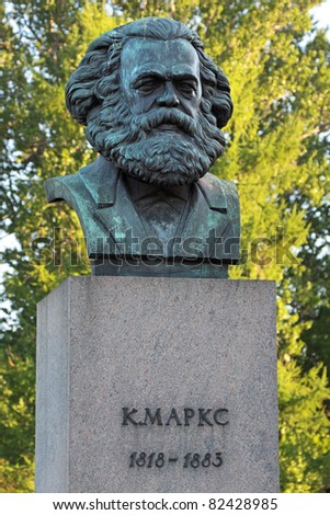 A bronze sculpture by Karl Marx in St. Petersburg, Russia. The monument was established in 1932