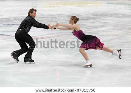 MOSCOW, RUSSIA - APR 26: World championship on figure skating 2011. Alexander Shakalov and Siobhan Heekin-Canedy in pair ice dance. Palace of sports \