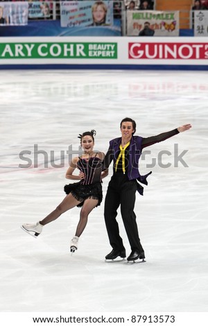 MOSCOW - APRIL 30: Greg Zuerlein and Madison Chock compete in a pairs ice dancing routine during the 2011 World championship figure skating at the Palace of Sports 