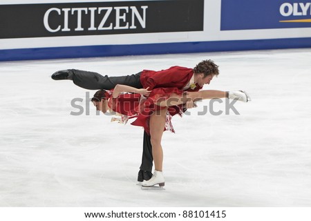 MOSCOW - APRIL 30: Fabian Bourzat and Nathalie Pechalat compete in the pair ice dance at the 2011 World championship figure skating event at the Palace of sports \