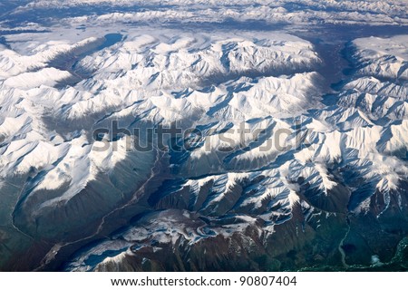 Russia, Far East, the Kamchatka peninsula, view of the mountains from the window of the airplane