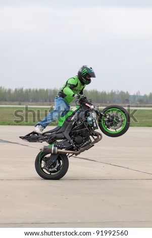 KUBINKA, MOSCOW OBLAST - MAY 06: Celebrations of the 20th anniversary of the flight groups Strizhi on Kubinka on May 6, 2011 in Moscow oblast, Russia. Demonstration performances of Stuntriding