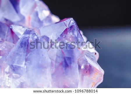 Crystal Stone macro mineral surface, purple rough amethyst quartz crystals