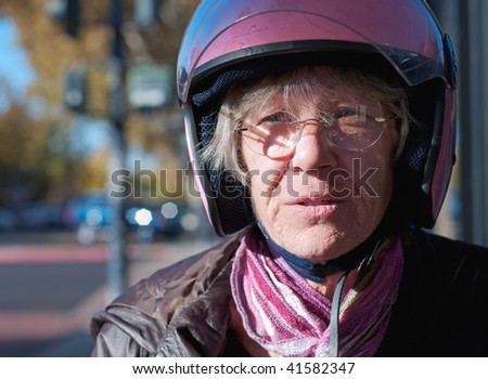 portrait of a sixty year old biker