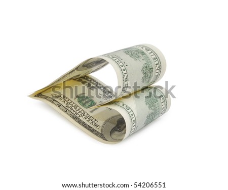 Money heart isolated on white background