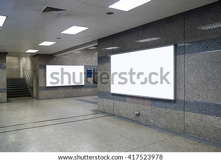 big horizontal billboard on metro station, advertisement on billboard,blank billboard