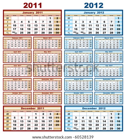 Model Calendars on Vector Model Calendar Grid In 2011 And 2012   60528139   Shutterstock