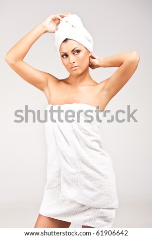 An attractive young woman in towel