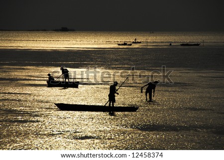 Fishing boat Silhouette, sunset at Tanjung Pinang