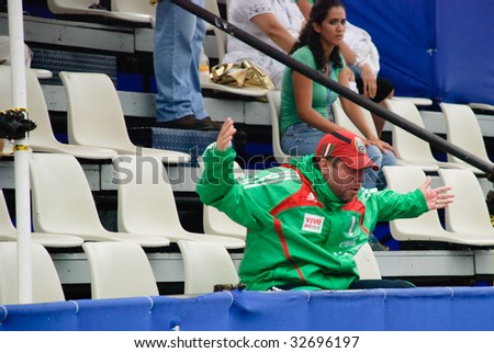 PUERTO VALLARTA - JUNE 21: Mexico coach Ramon Raya protests after being removed from the pitch at the beach soccer FIFA world cup qualifier 3rd 4th match on June 21 2009, in Puerto Vallarta, Mexico