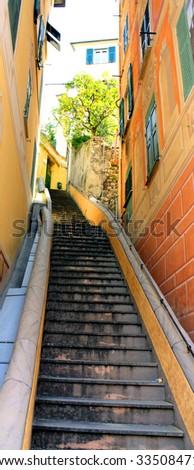 Narrow path up the stairs