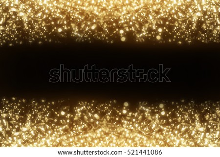 Golden glitter lights frame isolated on black background