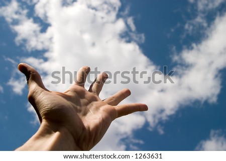 hand with five finger reaching to sky