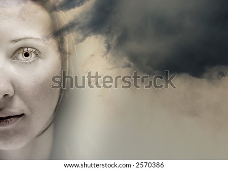 Dramatic artistic portrait female with text area on right side