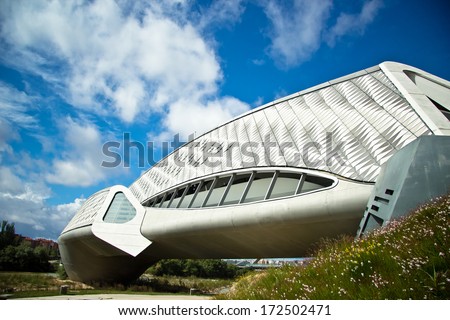ZARAGOZA ,SPAIN-16 MAY : Bridge Pavilion in Zaragoza on 16, May 2013. It is an innovative 280-metre-long covered bridge, was built in 2008 for the international EXPO