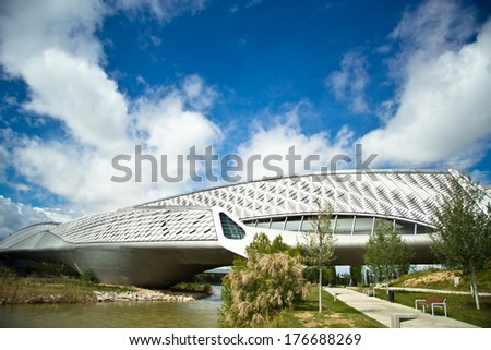 ZARAGOZA ,SPAIN- MAY 16 : Bridge Pavilion in Zaragoza on 16, May 2013. It is an innovative 280-metre-long covered bridge, was built in 2008 for the international EXPO
