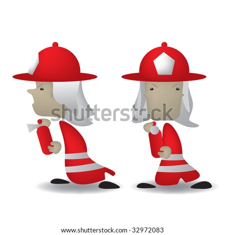 stock vector : A cartoon illustration of a fireman front and side view