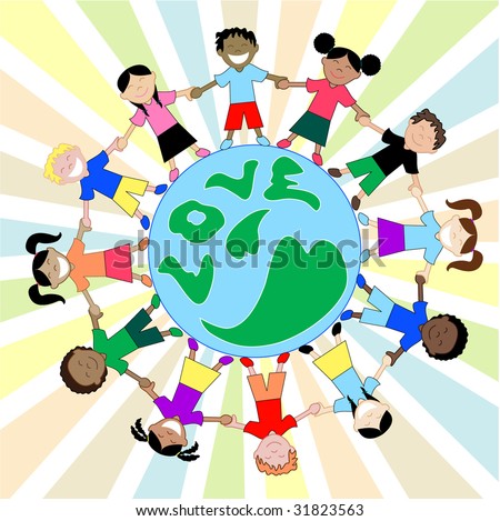 stock vector : Kids Love Around World Holding Hands