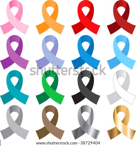 cancer symbols and colors. ribbons in several colors.
