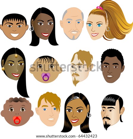 People Faces 4. Vector Illustration set of 12 peoples on a diverse set of cultures. Also available in other sets.