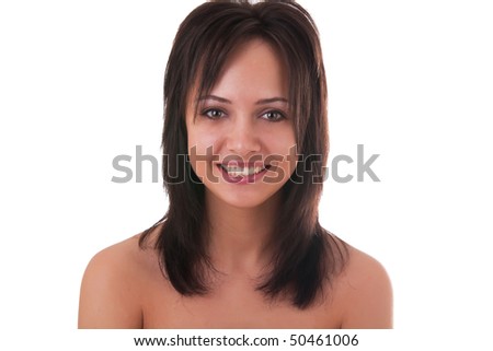 portrait of beautiful girl with happy emotion on her face  isolated white background