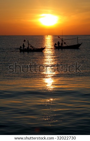 Two Fishing Boats at Sunset