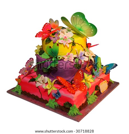 Beautiful Birthday Cakes on Stock Photo   Beautiful Birthday Cake With A Butterflies Isolated On