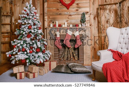 Christmas and New Year decorated interior ,cozy living room