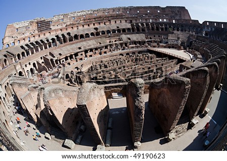 ROME - AUGUST 30: Interior of Roman Coliseum on August 30, 2009 in Rome, Italy. The Roman Coliseum is one of the most popular tourist attractions, receiving millions of visitors annually