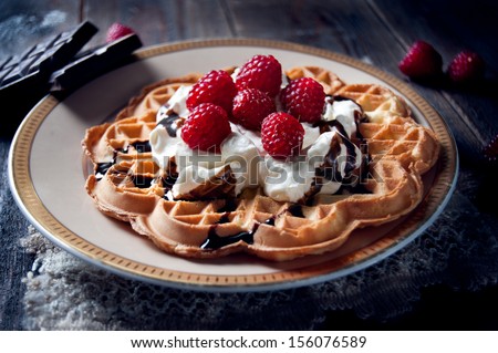 Sweet And Delicious Waffles With Fruits