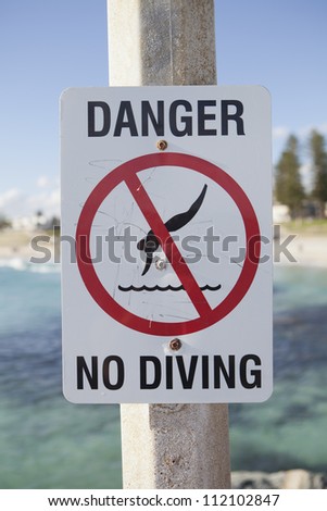 No Diving warning sign on Cottesloe beach, Perth, Western Australia
