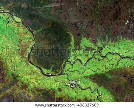 Ob river (summer) from Landsat satellite. Elements of this image furnished by NASA.