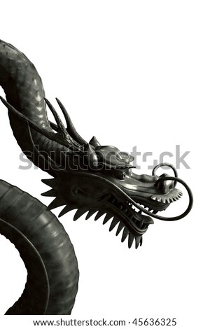 stock photo Black japanese dragon isolated on white background CG render 